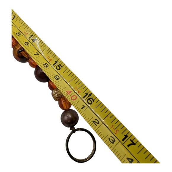 Handcrafted Beaded Necklace With Gold Amber & Red Beads - 16" Long - Picture 9 of 9